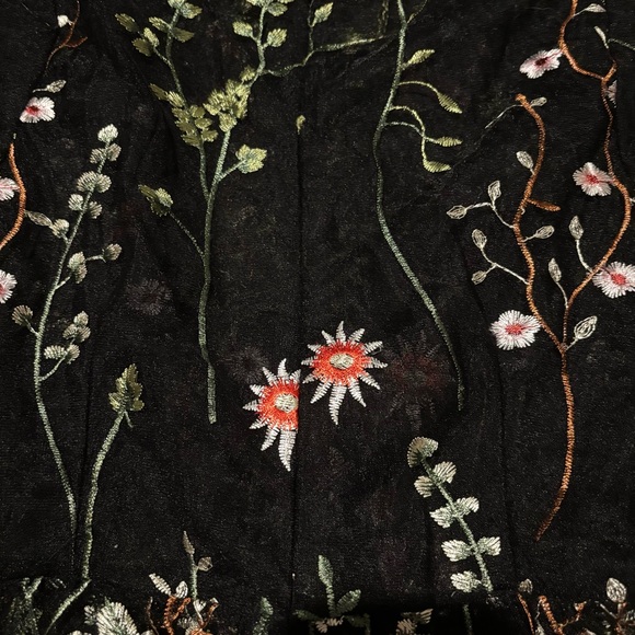 METISU BLACK FLORAL MESH SHORT-SLEEVE SUMMER LIGHTWEIGHT EMBROIDERED MIDI DRESS - Picture 2 of 16